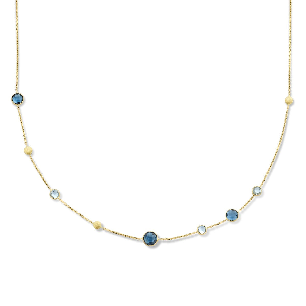 Fantasy Collection Collier london blue en blauw topaas en rondjes 41 - 43 - 45 cm 14K geelgoud