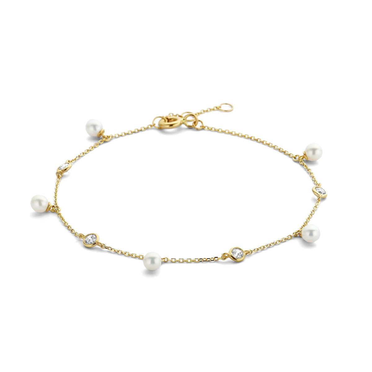 Fantasy Collection Armband parel en zirkonia 16 - 17 - 18 cm 14K geelgoud