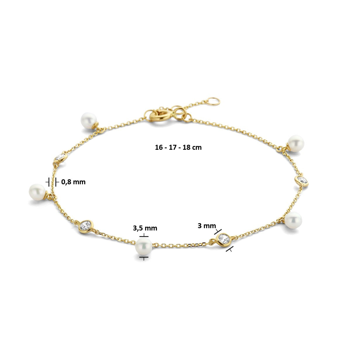 Fantasy Collection Armband parel en zirkonia 16 - 17 - 18 cm 14K geelgoud