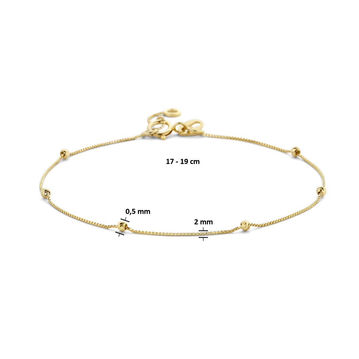 Fantasy Collection Armband bolletjes gediamanteerd 0,5 mm 17 - 19 cm 14K geelgoud