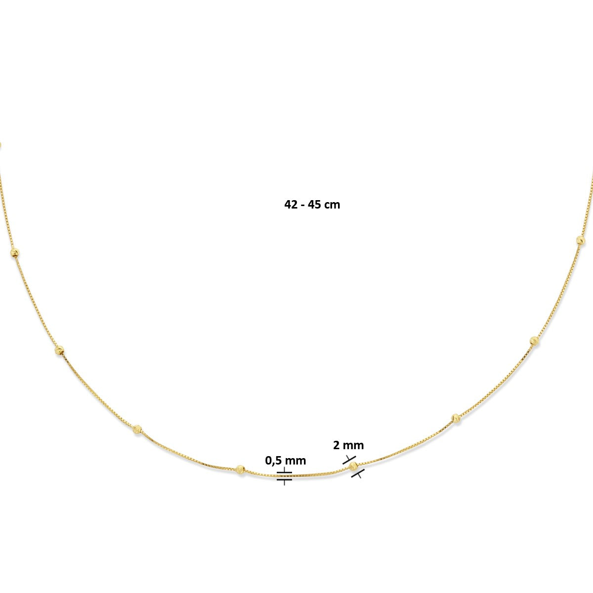 Fantasy Collection Collier bolletjes gediamanteerd 0,5 mm 42 - 45 cm 14K geelgoud