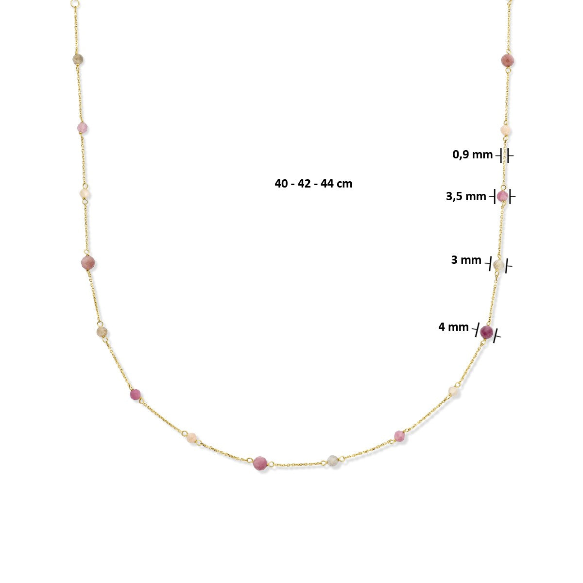 Fantasy Collection Collier toermalijn 40 - 42 - 44 cm 14K geelgoud
