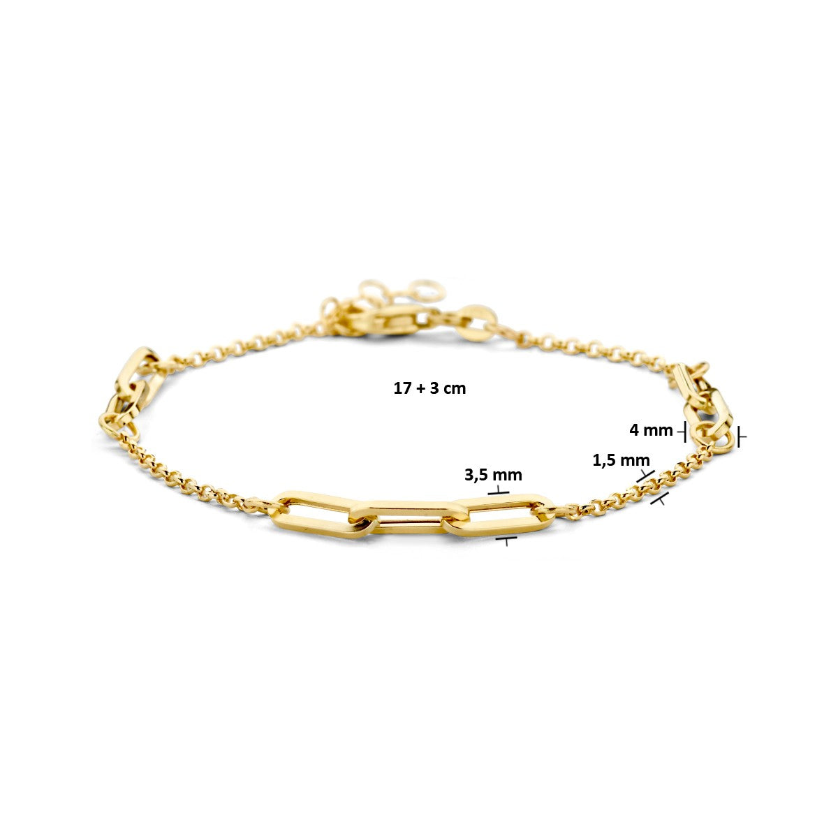 Fantasy Collection Armband jasseron en paperclip 3,5 mm 17 + 3 cm 14K geelgoud