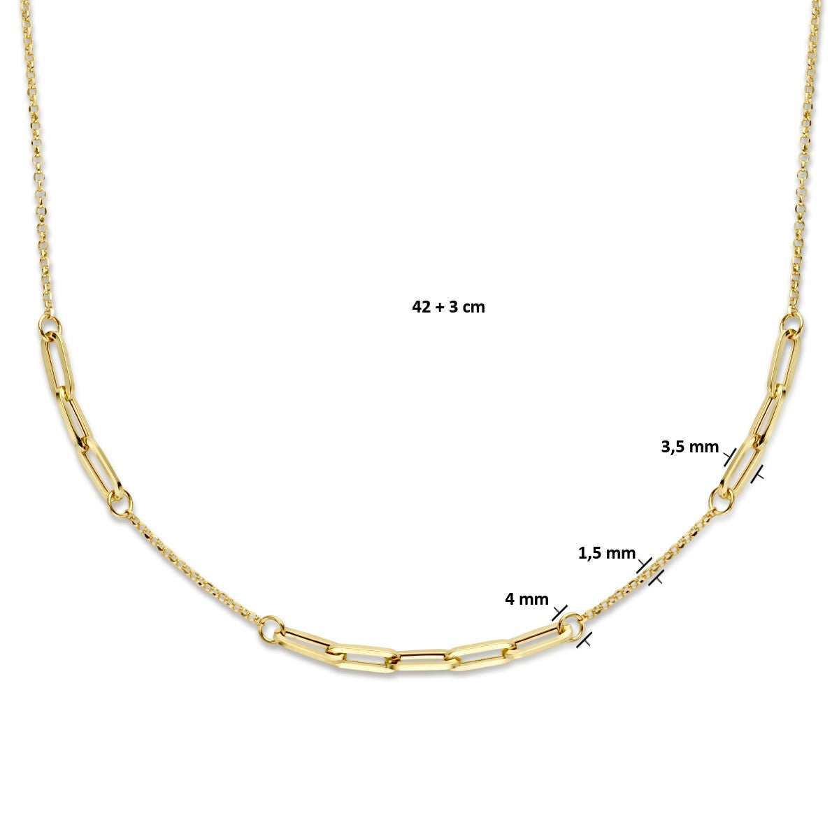 Fantasy Collection Combi-collier jasseron en paperclip 3,5 mm 42 + 2 cm 14K geelgoud