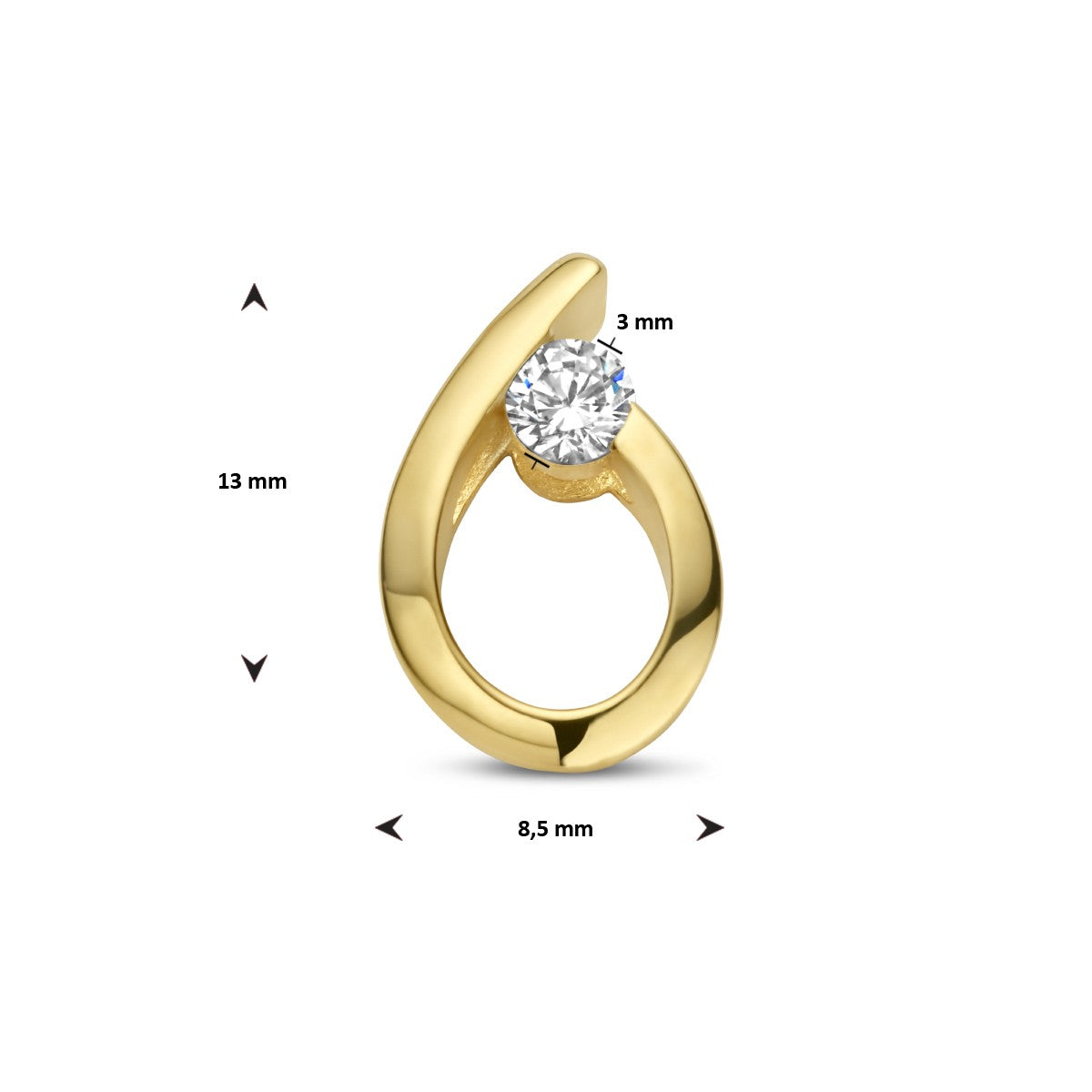 Fantasy Collection Hanger druppel zirkonia 13 mm 14K geelgoud