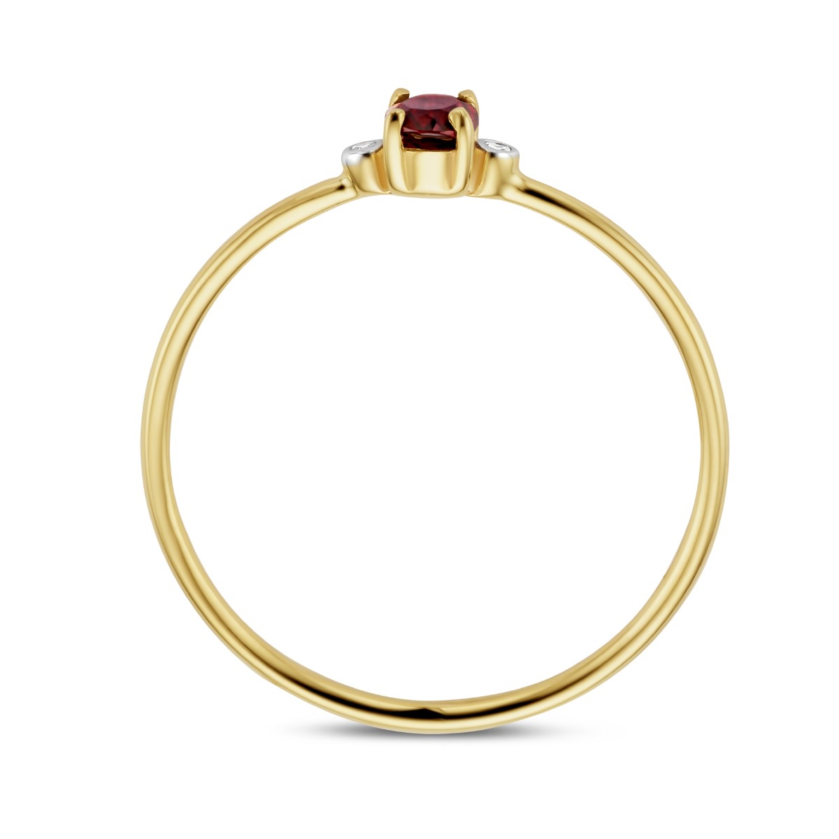 Ring trilogie granaat en diamant 0.006ct h p1 14K geelgoud