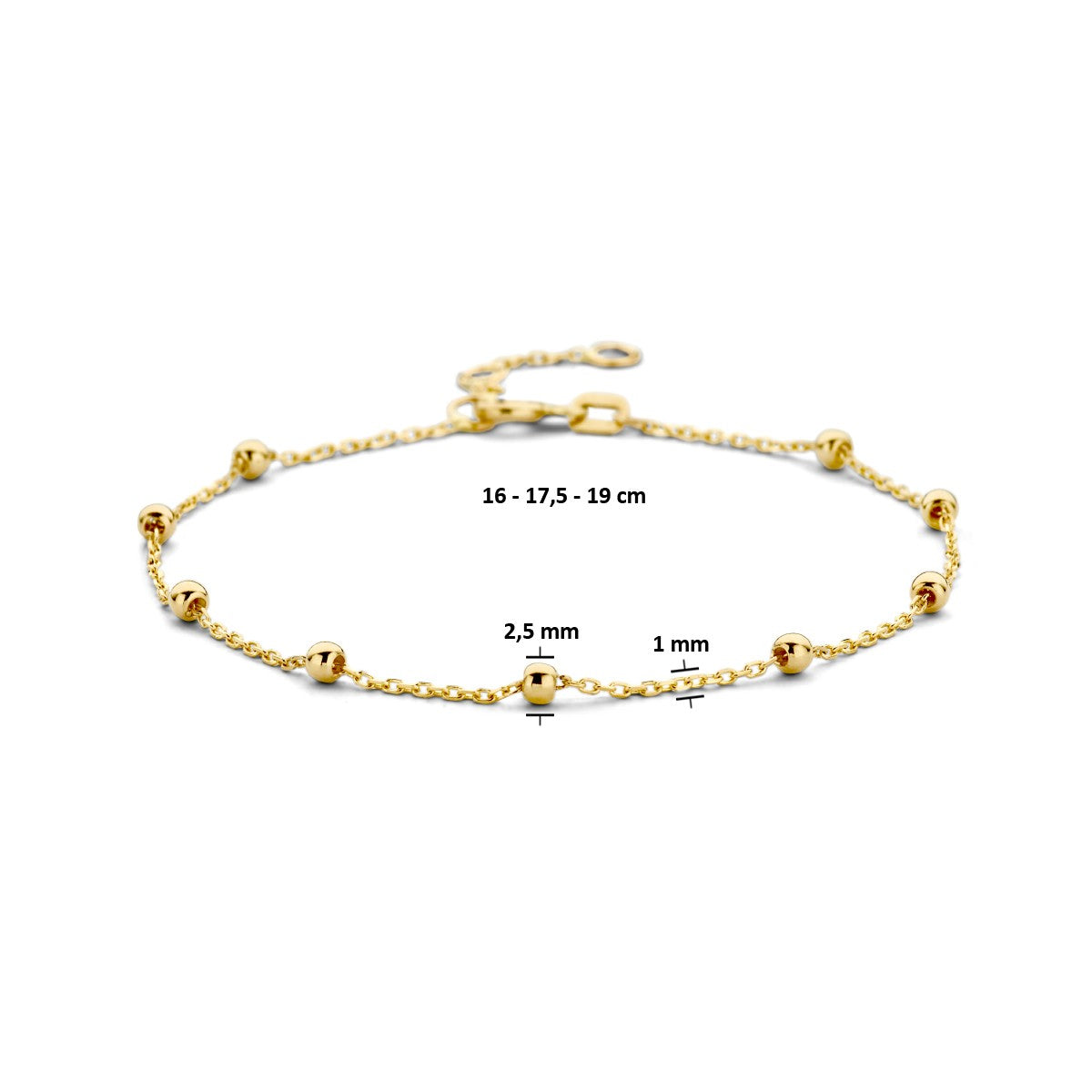 Fantasy Collection Armband bolletjes 2,5 mm 16 - 17,5 - 19 cm 14K geelgoud