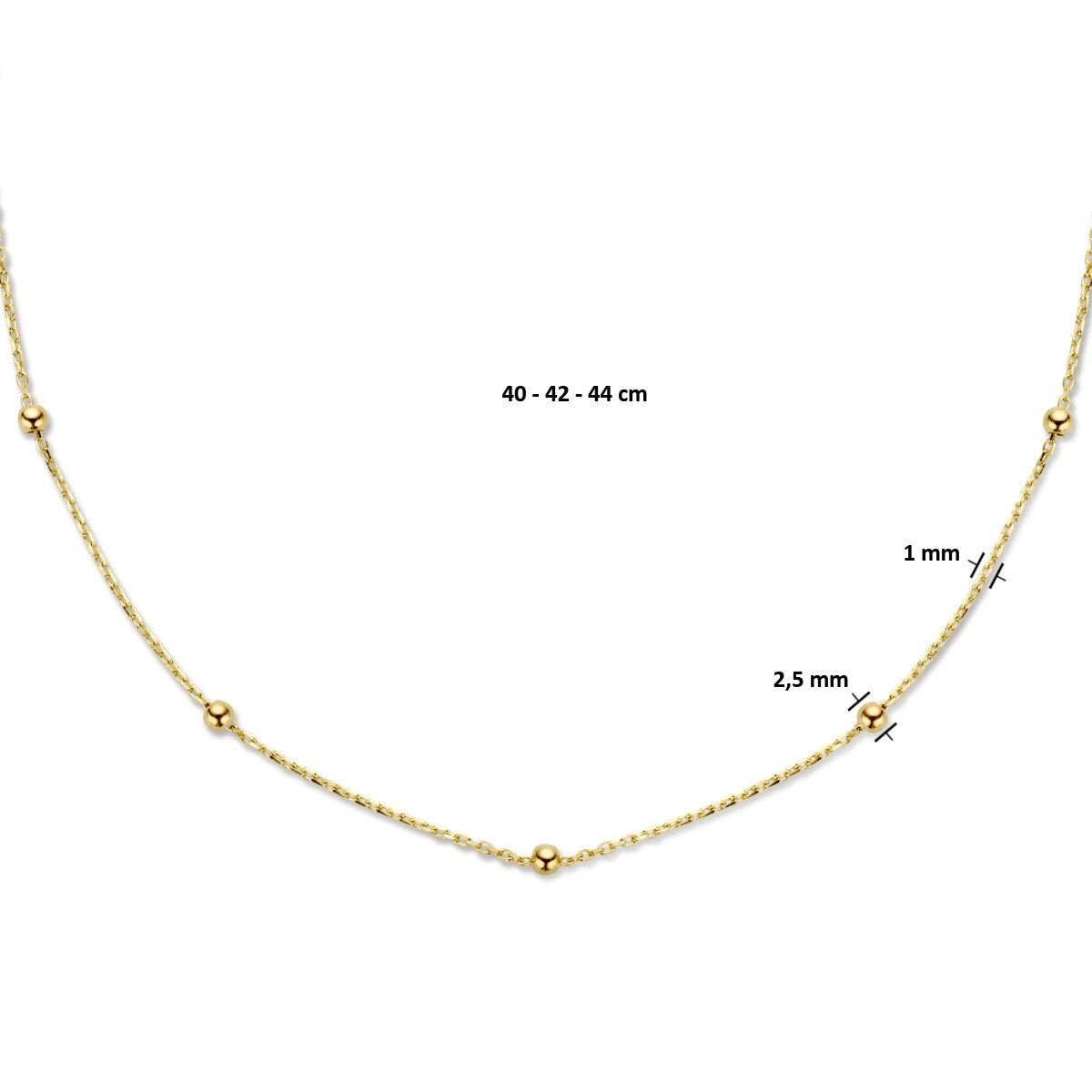 Fantasy Collection Collier bolletjes 2,5 mm 40 - 42 - 44 cm 14K geelgoud