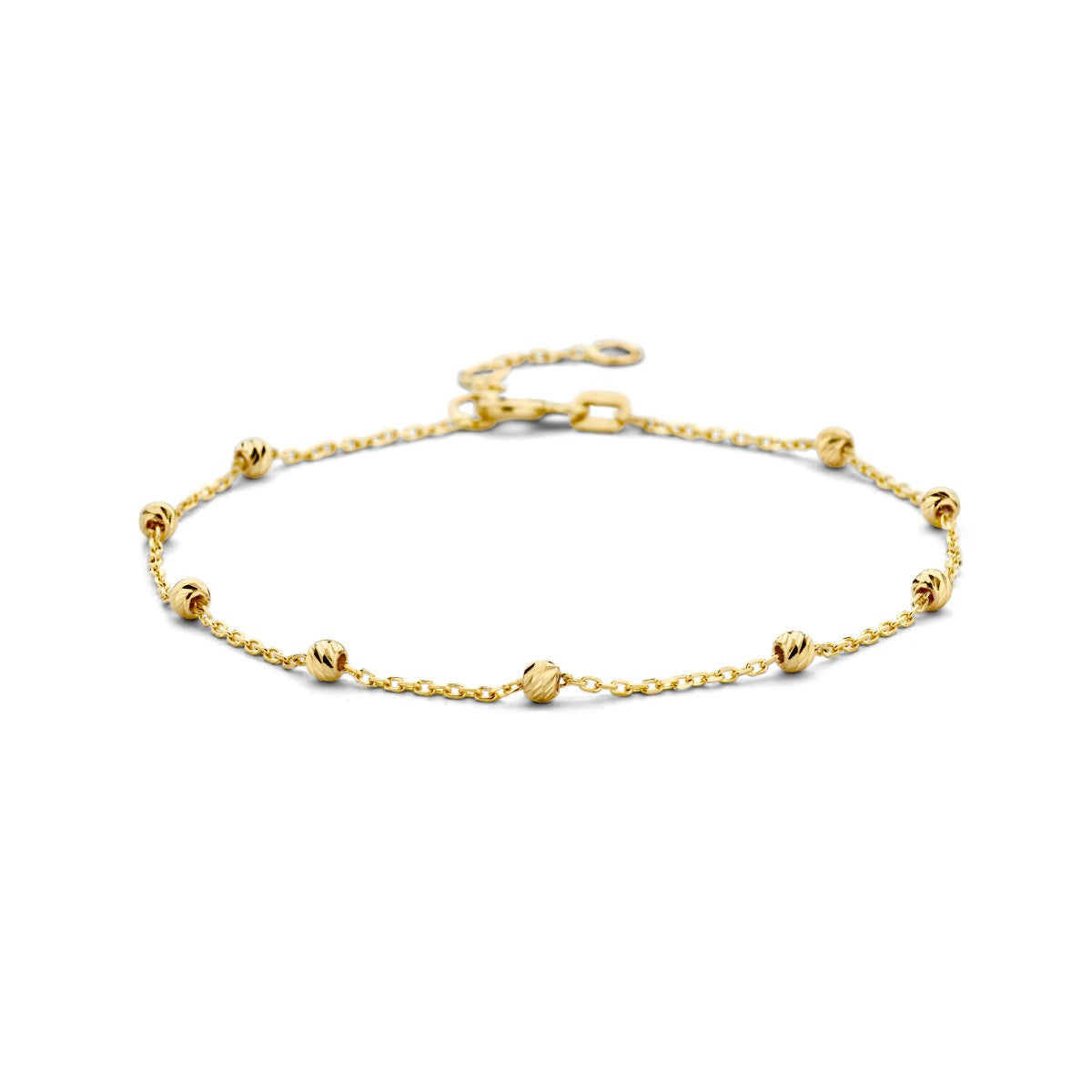 Fantasy Collection Armband bolletjes gediamanteerd 2,5 mm 16,5 - 17,5 - 19 cm 14K geelgoud