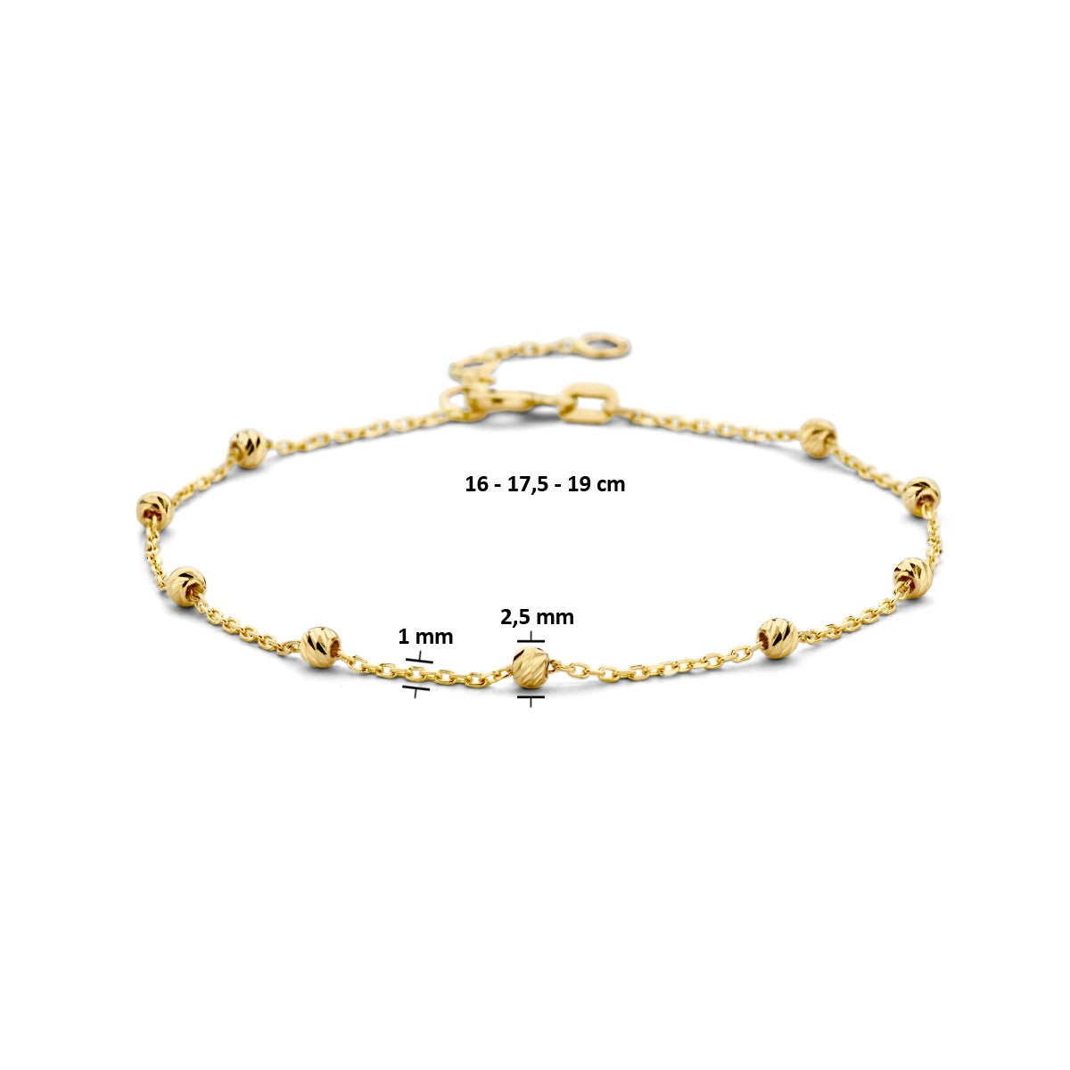 Fantasy Collection Armband bolletjes gediamanteerd 2,5 mm 16,5 - 17,5 - 19 cm 14K geelgoud