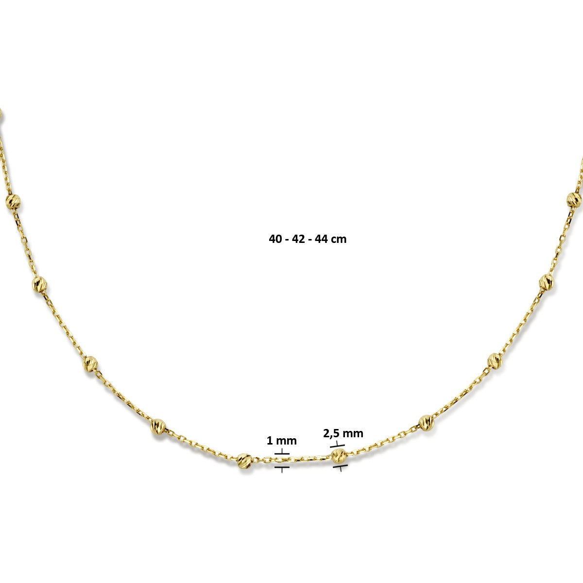 Fantasy Collection Collier bolletjes gediamanteerd 2,5 mm 40 - 42 - 44 cm 14K geelgoud