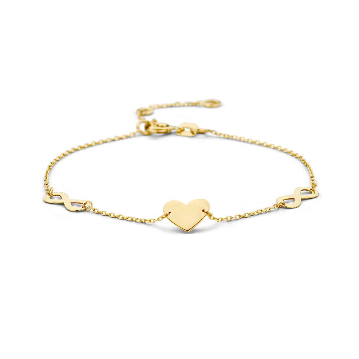 Fantasy Collection Armband hart en infinity 15,5 - 17 - 18,5 cm 14K geelgoud