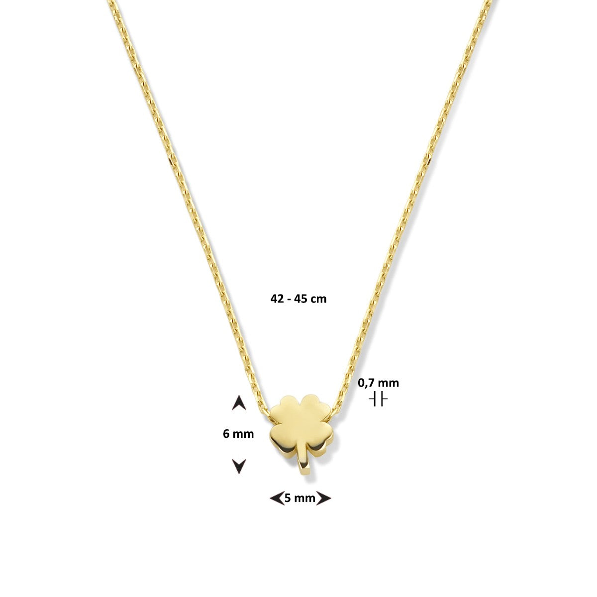 Fantasy Collection Collier klavertje 0,7 mm 42 - 45 cm 14K geelgoud
