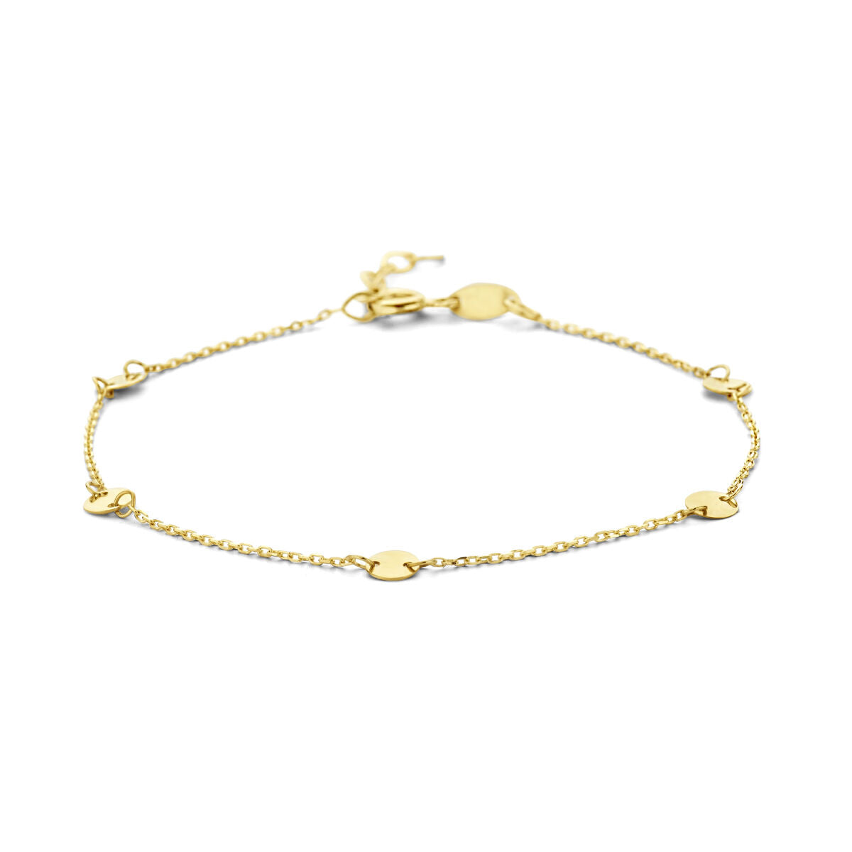Fantasy Collection Armband ronde plaatjes 16,5 + 2 cm 14K geelgoud