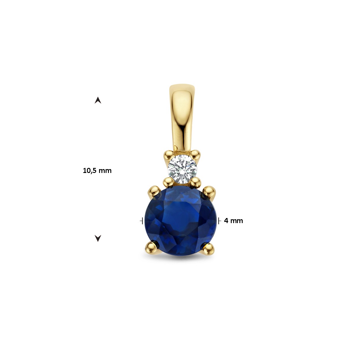 Hanger saffier en diamant 0.02ct h p1 14K geelgoud