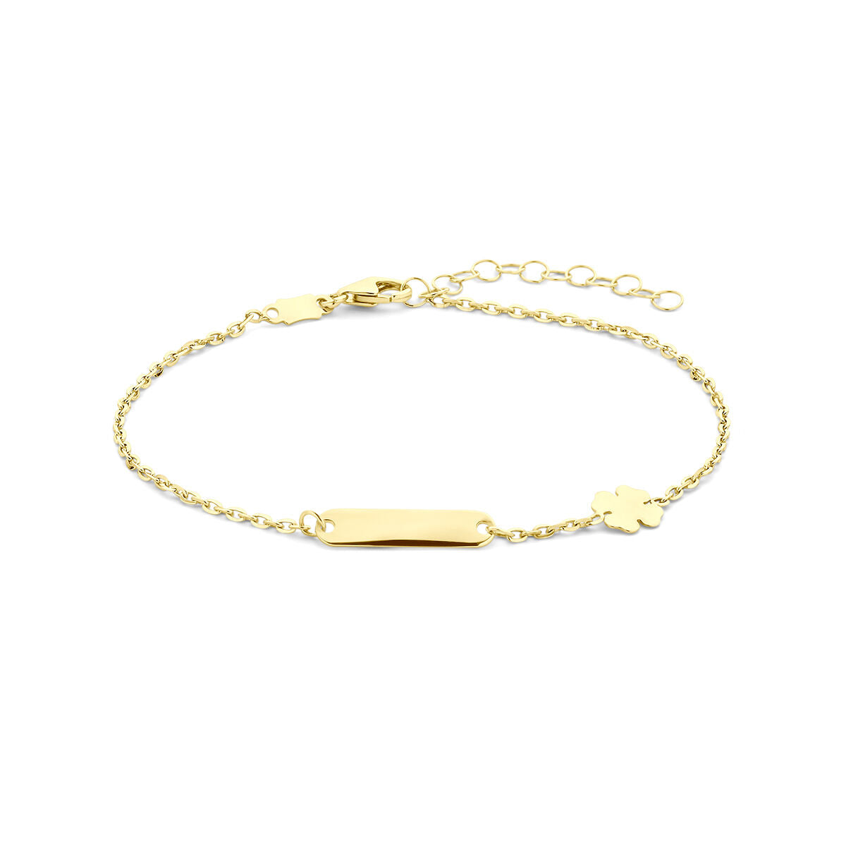 Fantasy Collection Graveerarmband klavertje plaat 3,5 mm 16 + 3 cm 14K geelgoud