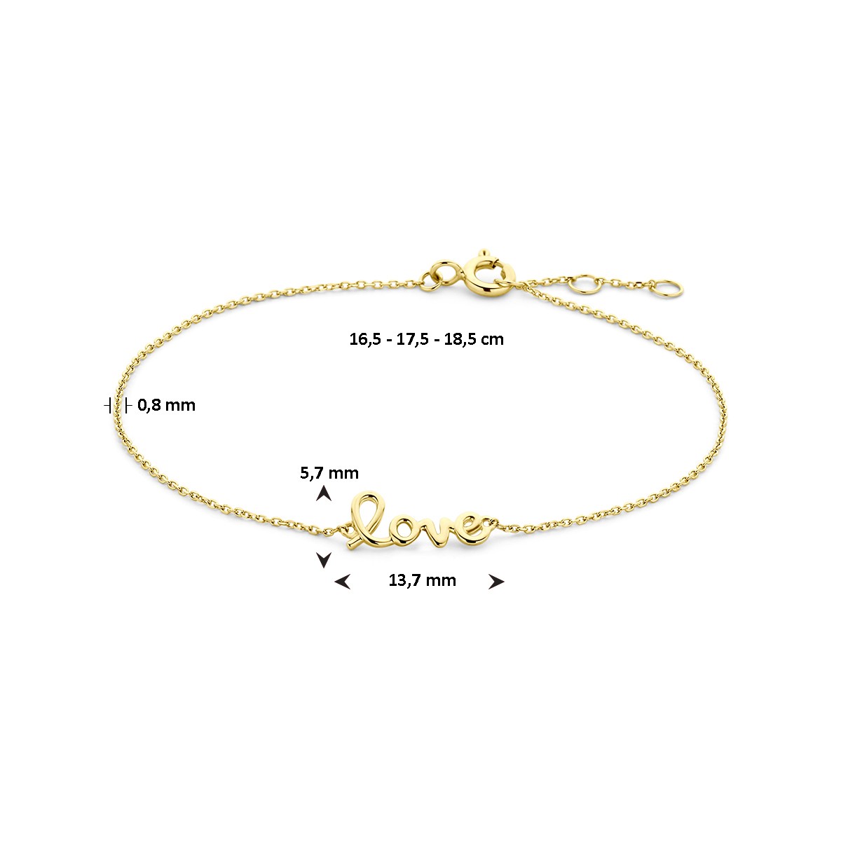 Armband love 16,5 – 17,5 – 18,5 cm 14K geelgoud