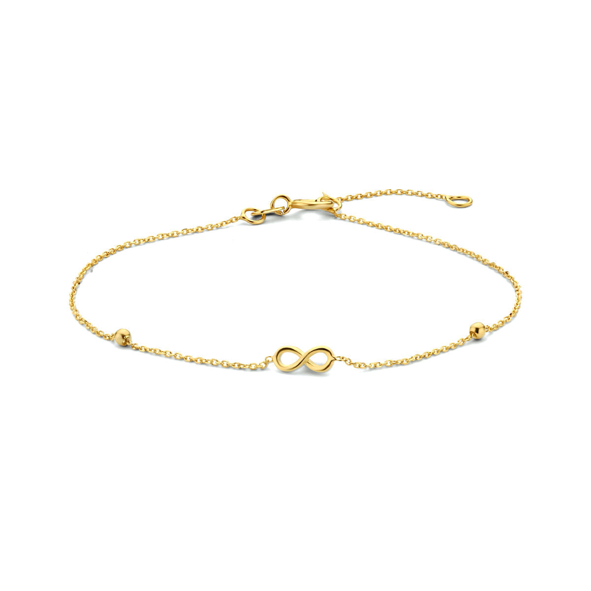 Fantasy Collection Armband infinity en bolletjes 16 - 17,5 - 19 cm 14K geelgoud