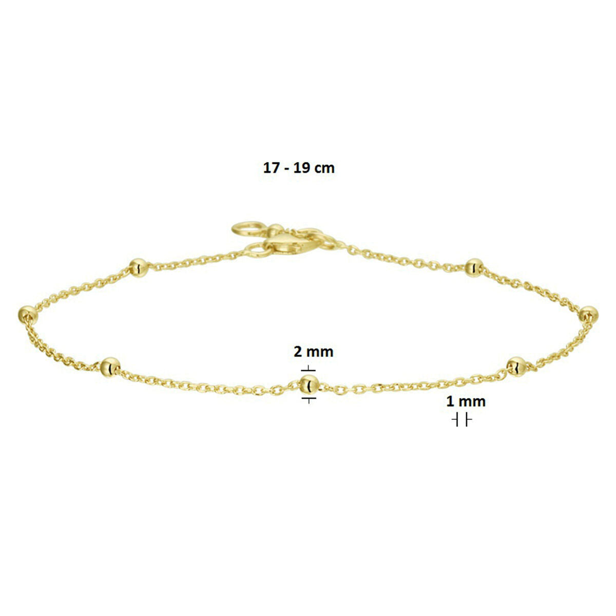 Fantasy Collection Armband anker bolletjes 1,0 mm 17 - 19 cm 14K geelgoud