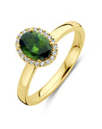 14K Geelgoud Ring Groen Toermalijn En Diamant 0.08Ct H Si Halo 4028447 - PansiteNederland.nl
