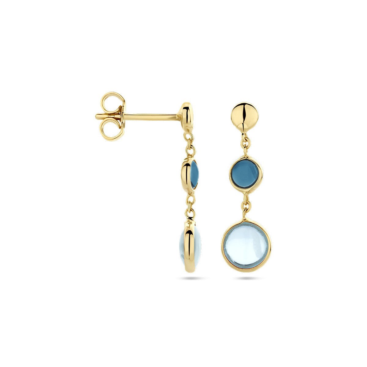 Fantasy Collection Hangende oorbellen blauw topaas en london blue topaas 14K geelgoud