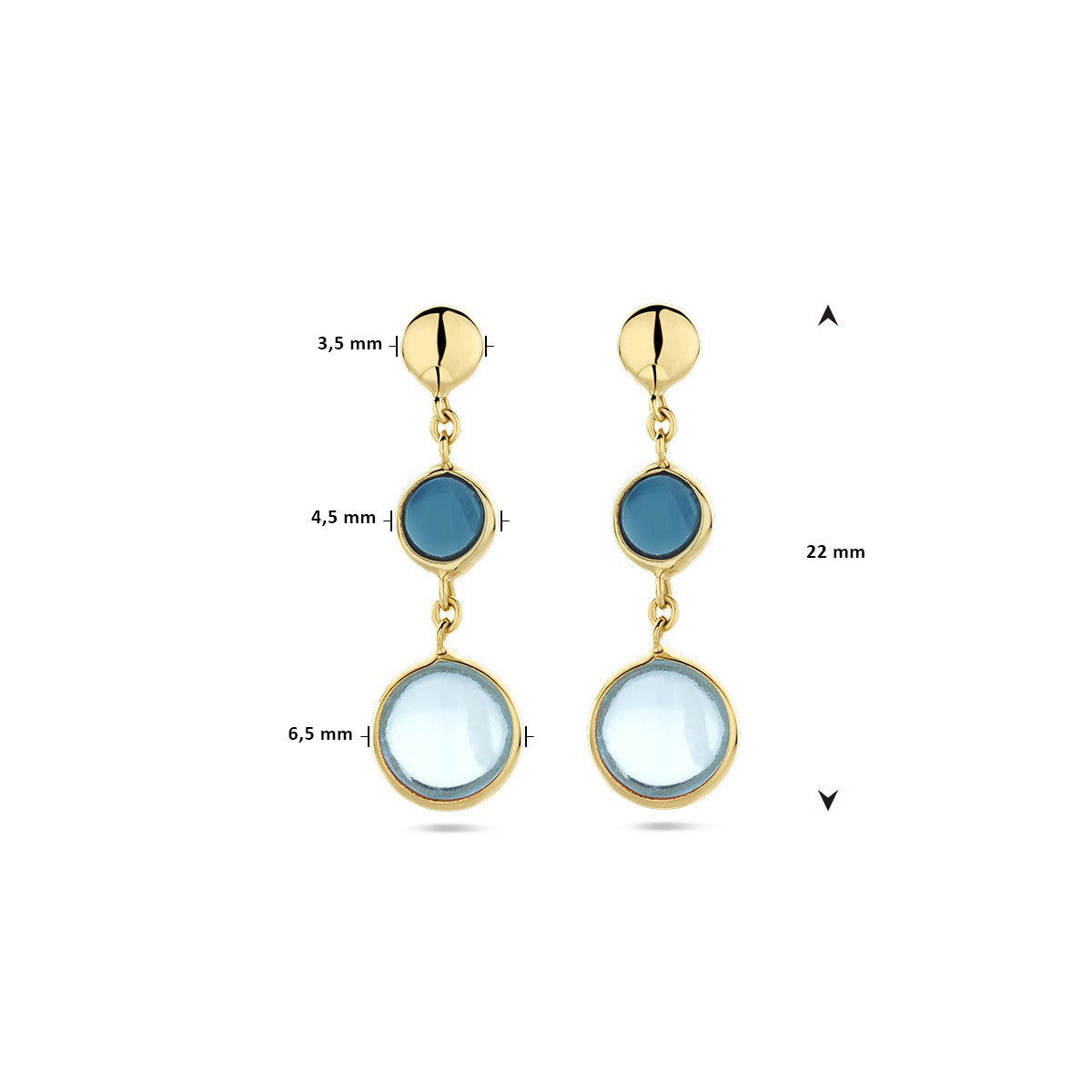 Fantasy Collection Hangende oorbellen blauw topaas en london blue topaas 14K geelgoud
