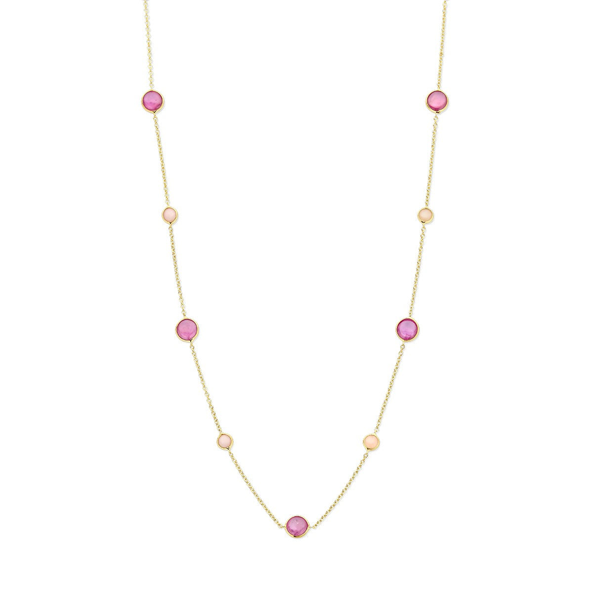 Fantasy Collection Collier roze robijn en roze opaal 42 - 45 cm 14K geelgoud