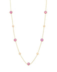 14K geelgoud collier roze robijn en roze opaal 42 - 45 cm 4028523 - PansiteNederland.nl