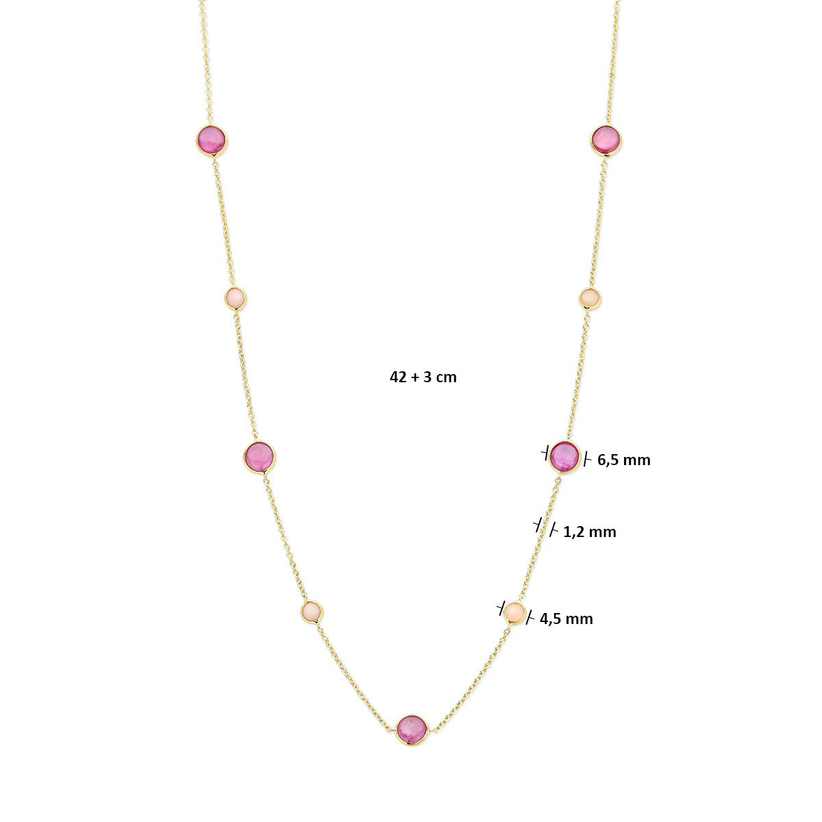 Fantasy Collection Collier roze robijn en roze opaal 42 - 45 cm 14K geelgoud