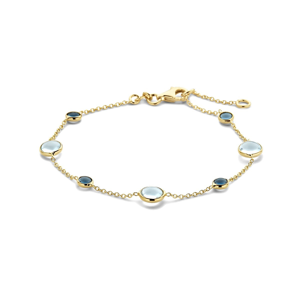 Fantasy Collection Armband blauw topaas en london blue topaas 17 - 19 cm 14K geelgoud