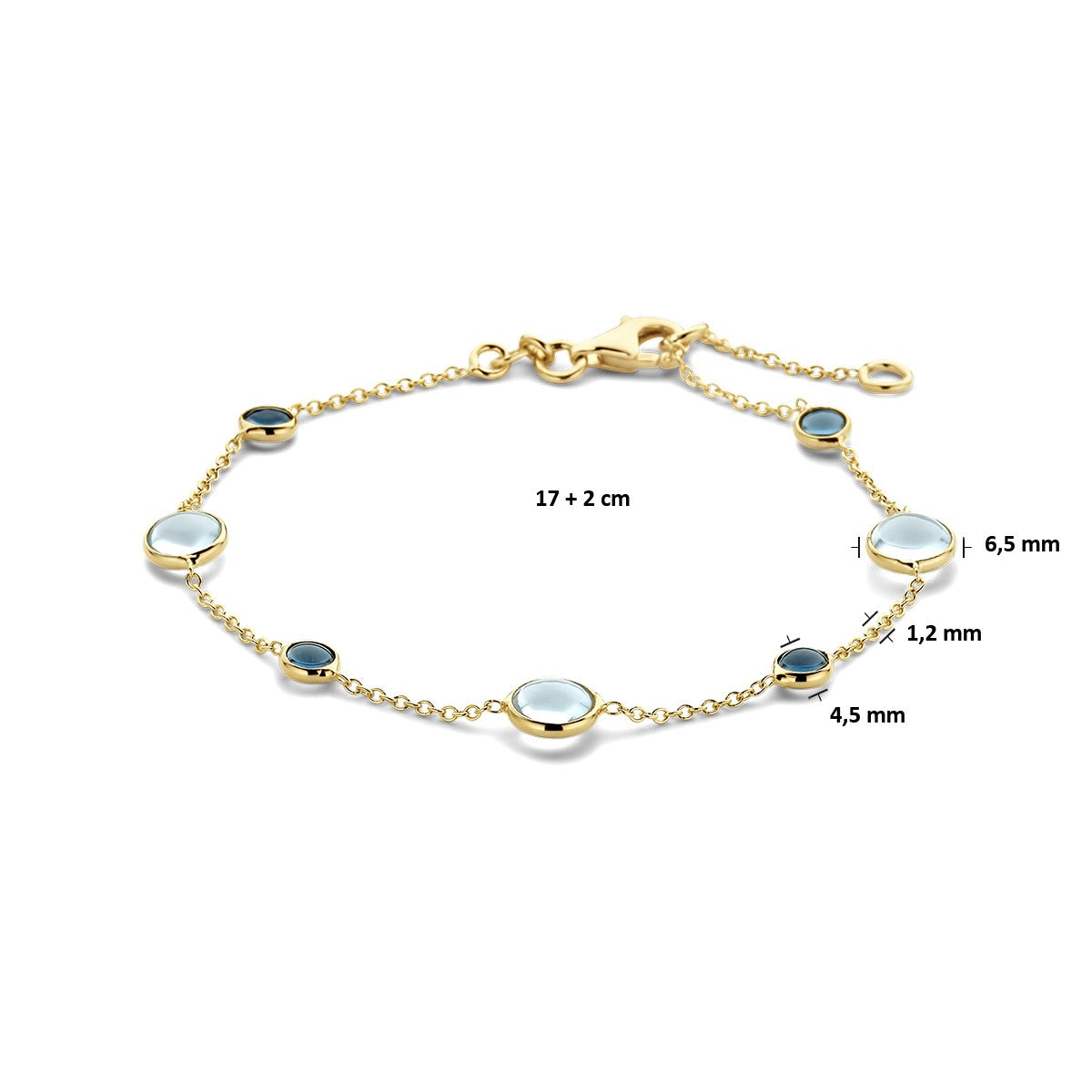 Fantasy Collection Armband blauw topaas en london blue topaas 17 - 19 cm 14K geelgoud
