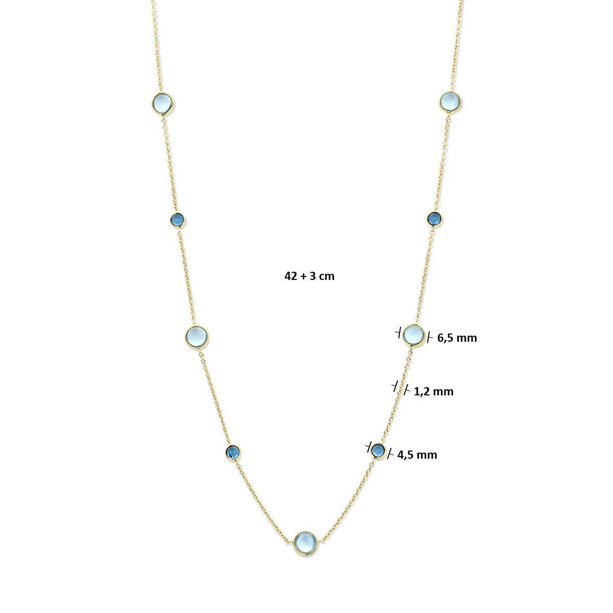 Fantasy Collection Collier blauw topaas en london blue topaas 42 - 45 cm 14K geelgoud