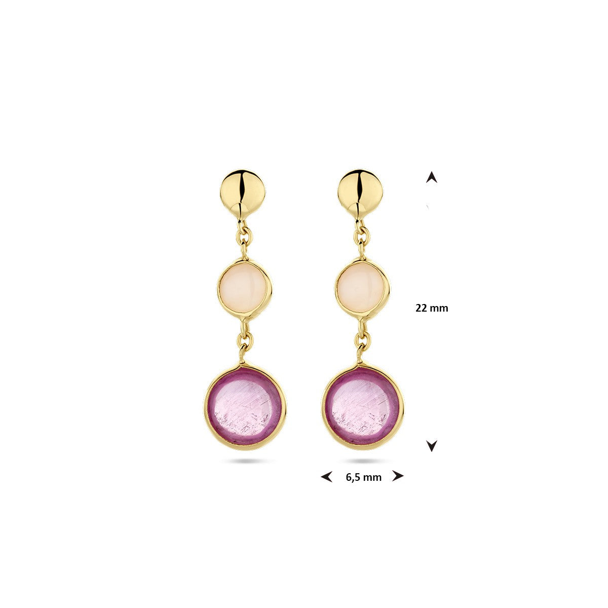Fantasy Collection Hangende oorbellen roze robijn en roze opaal 14K geelgoud