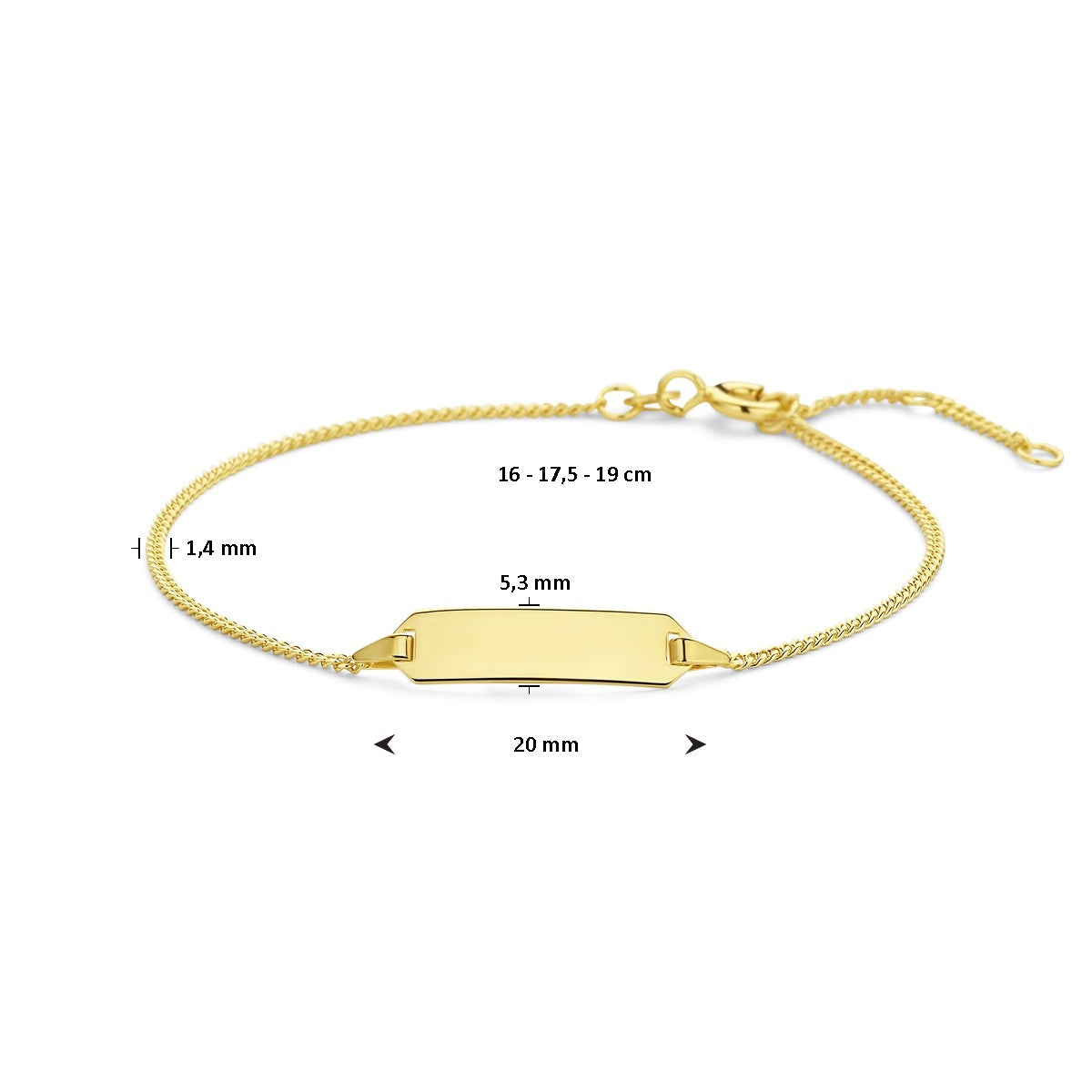 Fantasy Collection Graveerarmband plaat 5,3 mm 16,5 - 17,5 - 19 cm 14K geelgoud