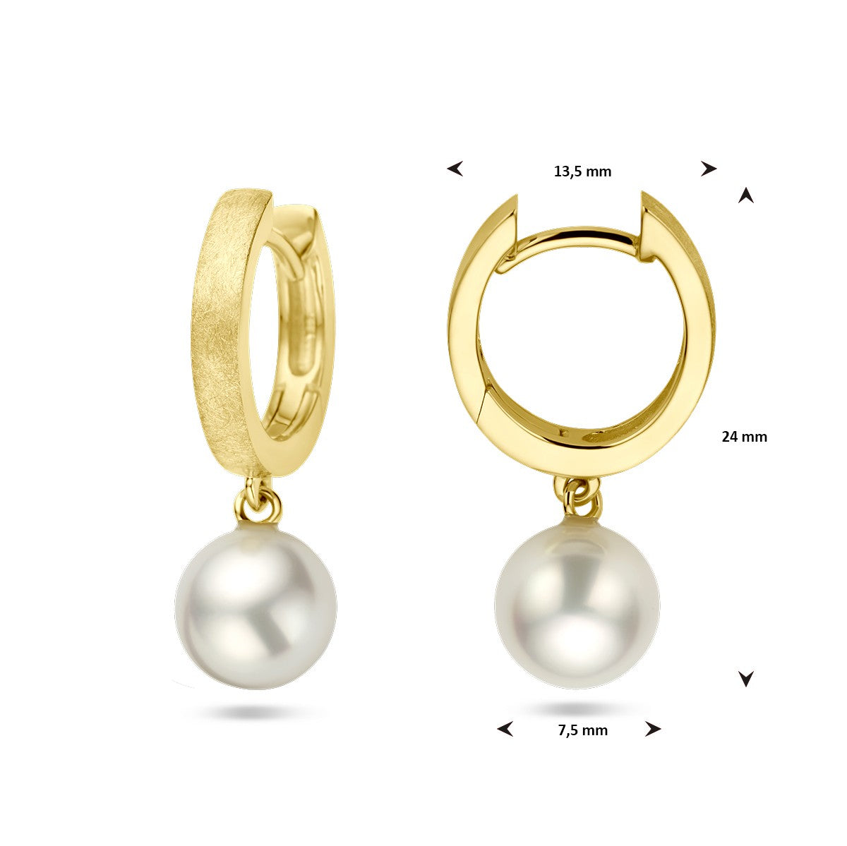 Fantasy Collection Oorbellen parel gescratcht 24 mm 14K geelgoud