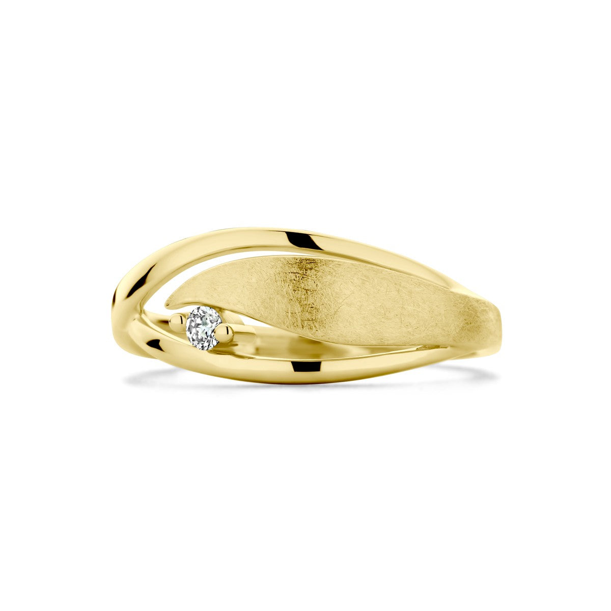 Fantasy Collection Ring poli/mat diamant 0.04ct h si 14K geelgoud