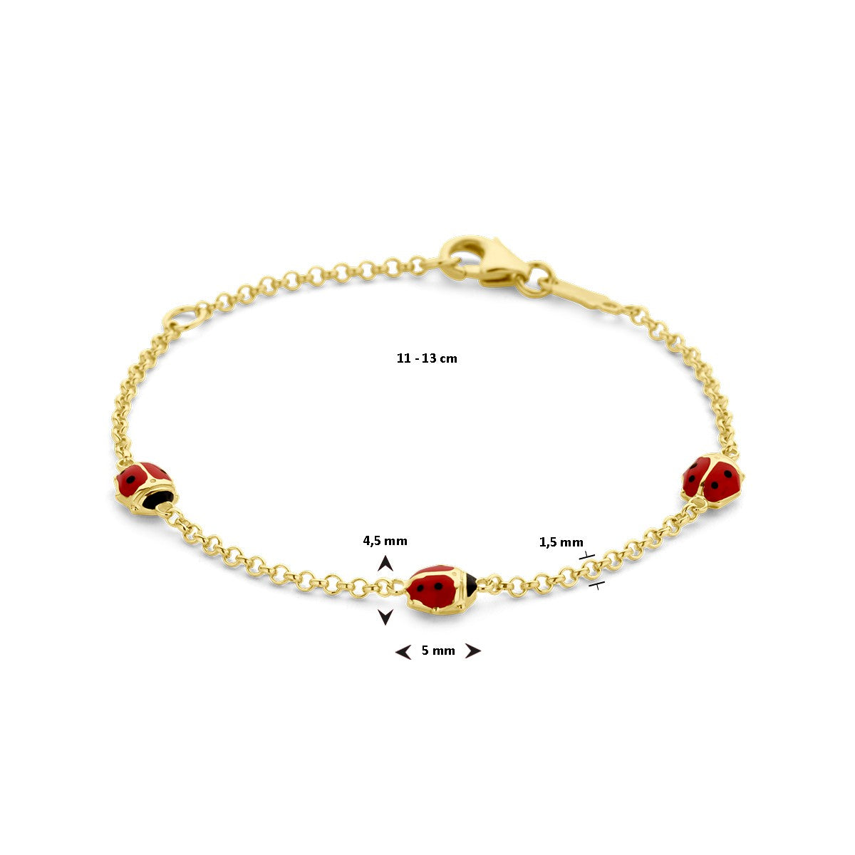 Fantasy Collection Armband emaille lieveheersbeestje 11 - 13 cm 14K geelgoud