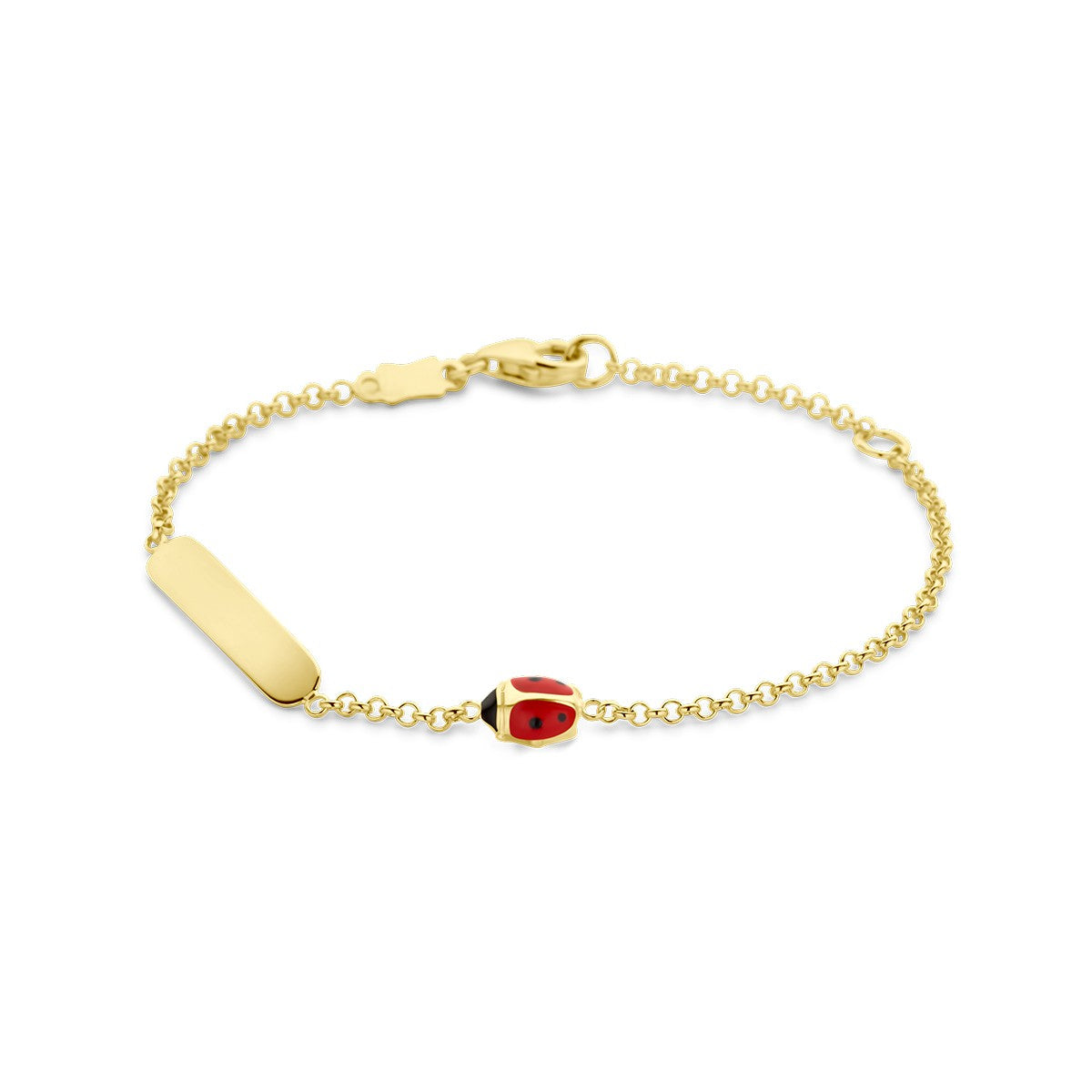 Fantasy Collection Graveerarmband emaille lieveheersbeestje plaat 3,5 mm 11 - 13 cm 14K geelgoud