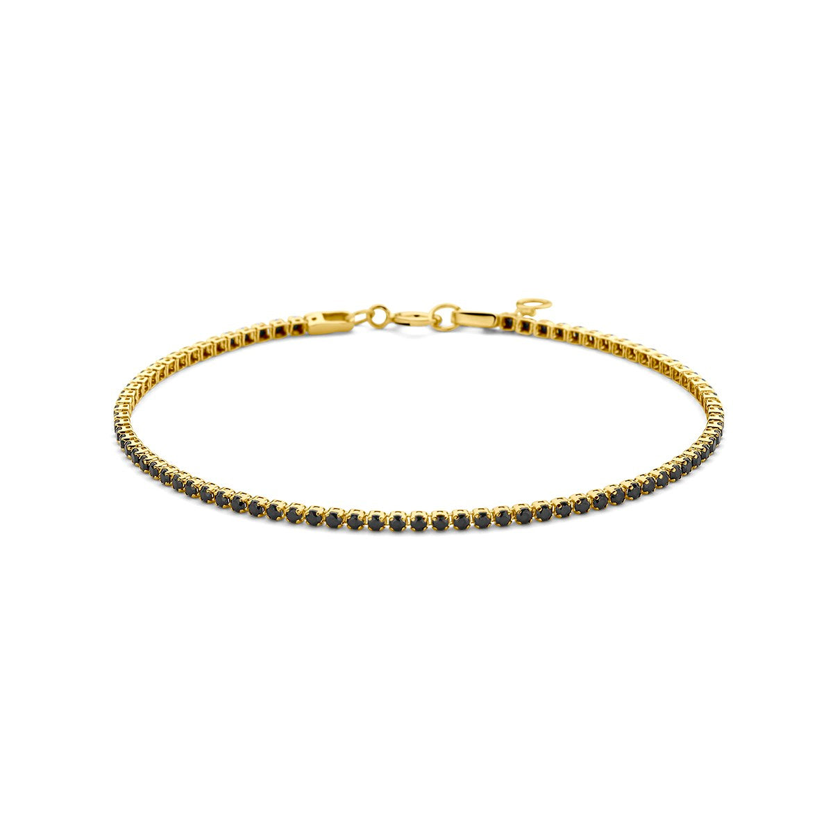 Fantasy Collection Tennisarmband zwart spinel 1,5 mm 16,5 - 18 cm 14K geelgoud