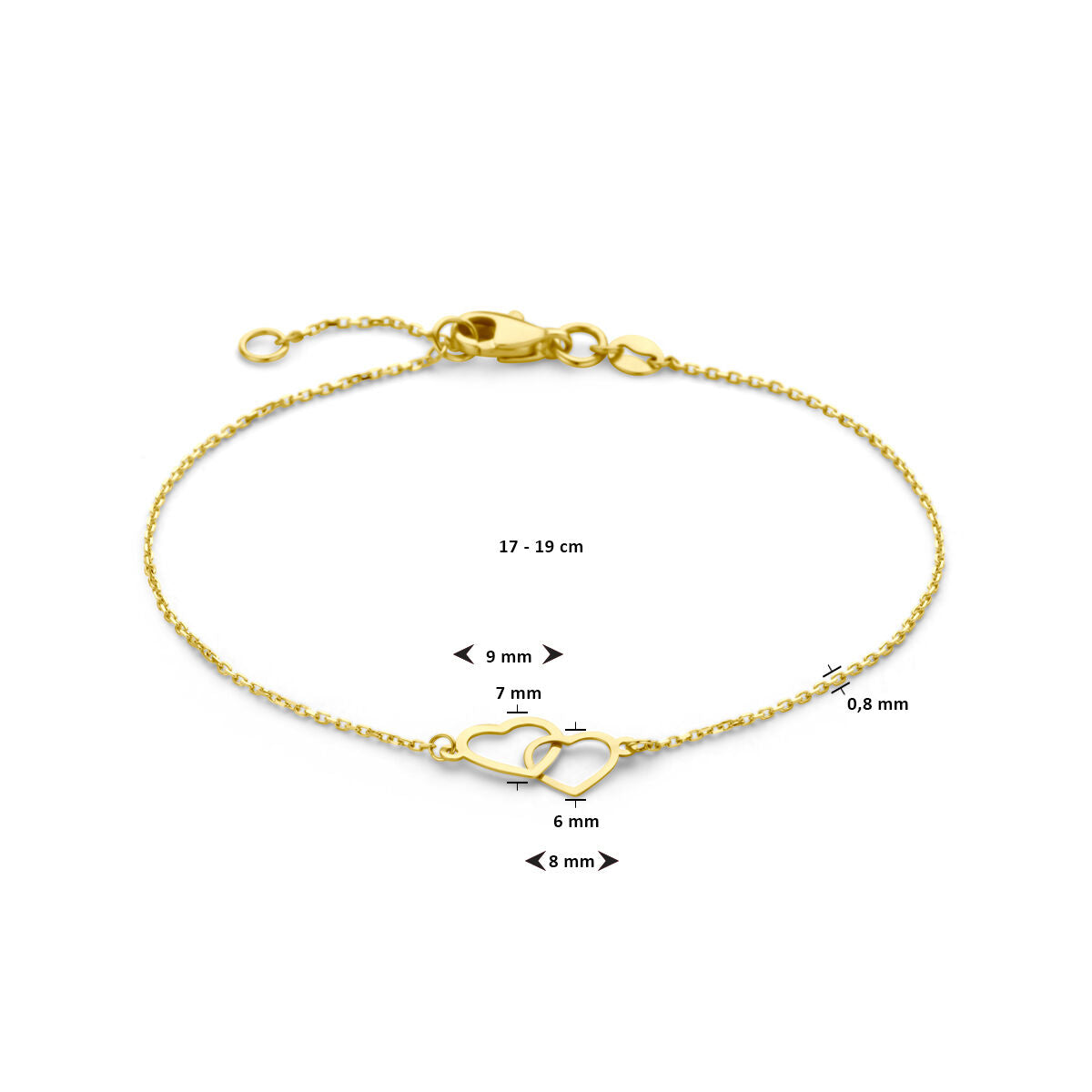 Fantasy Collection Armband hartjes 17 - 19 cm 14K geelgoud