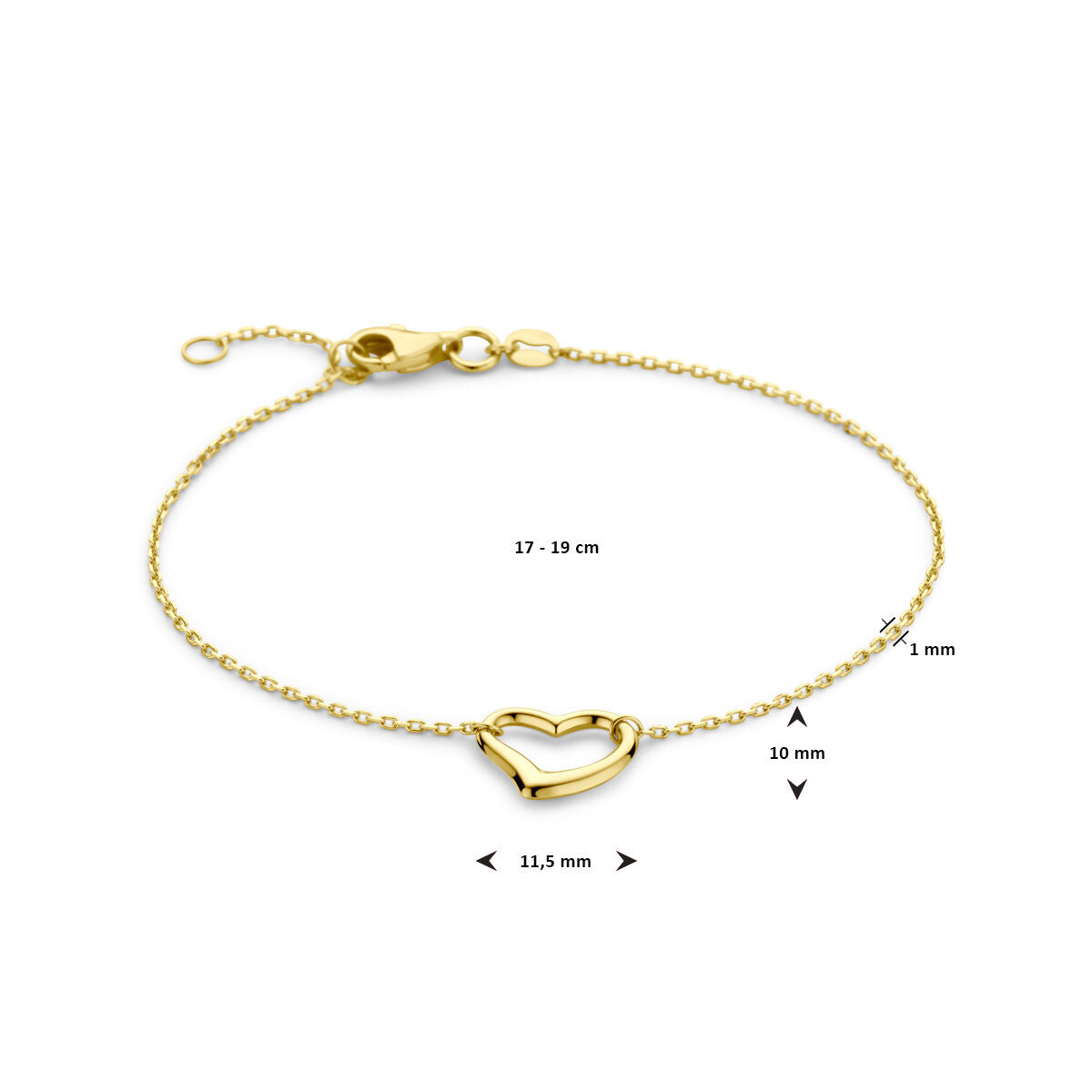 Fantasy Collection Armband hart 17 - 19 cm 14K geelgoud