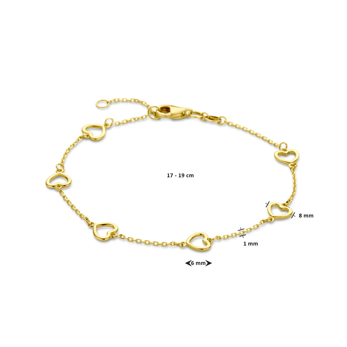 Fantasy Collection Armband hartjes 17 - 19 cm 14K geelgoud