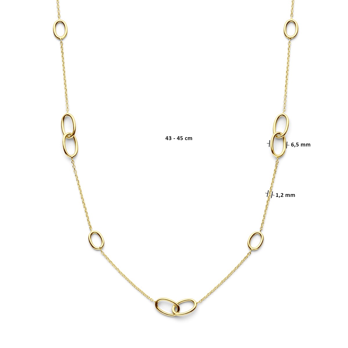 Collier ovaaltjes 43 - 45 cm 14K geelgoud