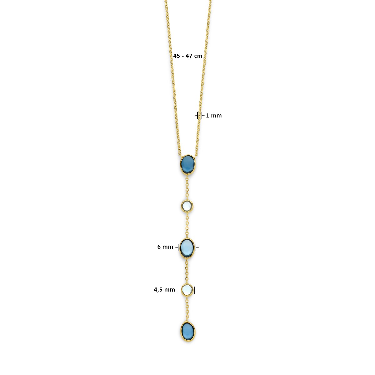 Collier london blue en blauw topaas 45 - 47 cm 14K geelgoud