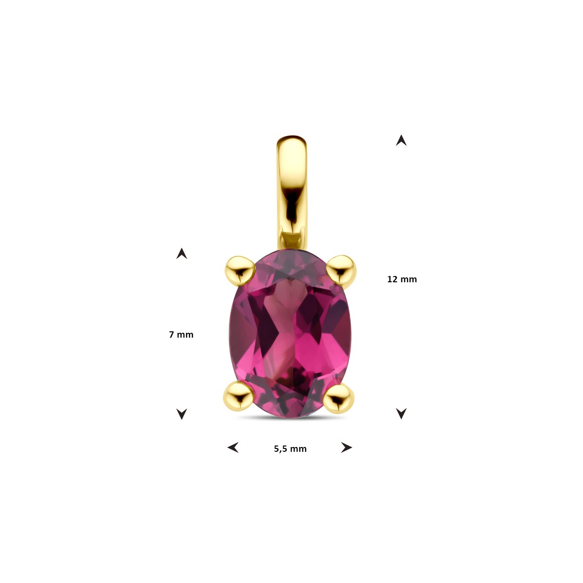 Hanger roze rhodoliet 12 mm 14K geelgoud