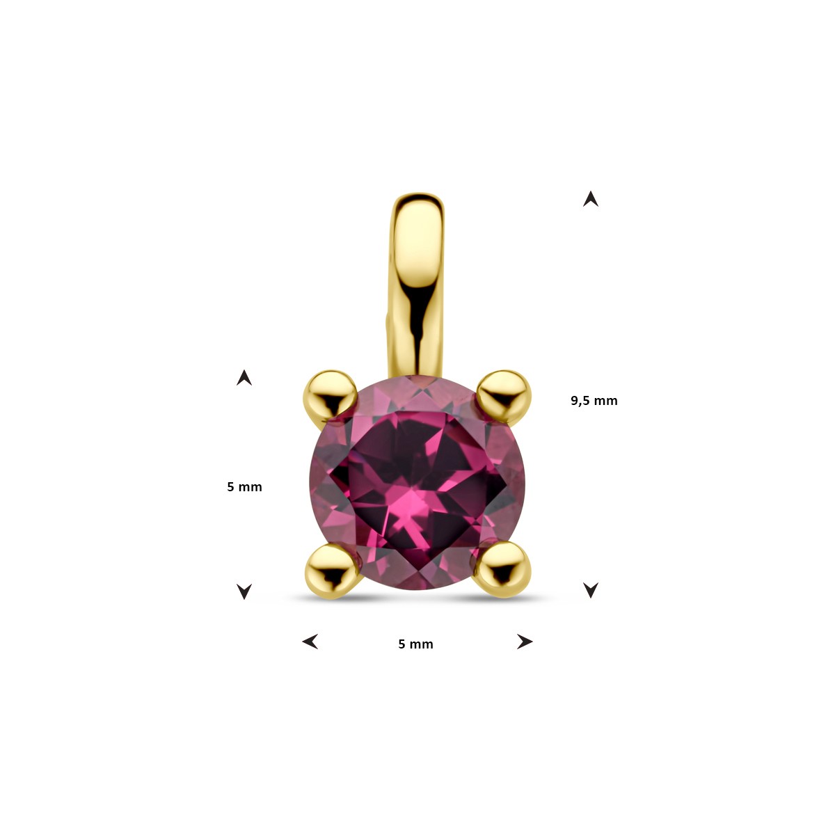Hanger roze rhodoliet 14K geelgoud