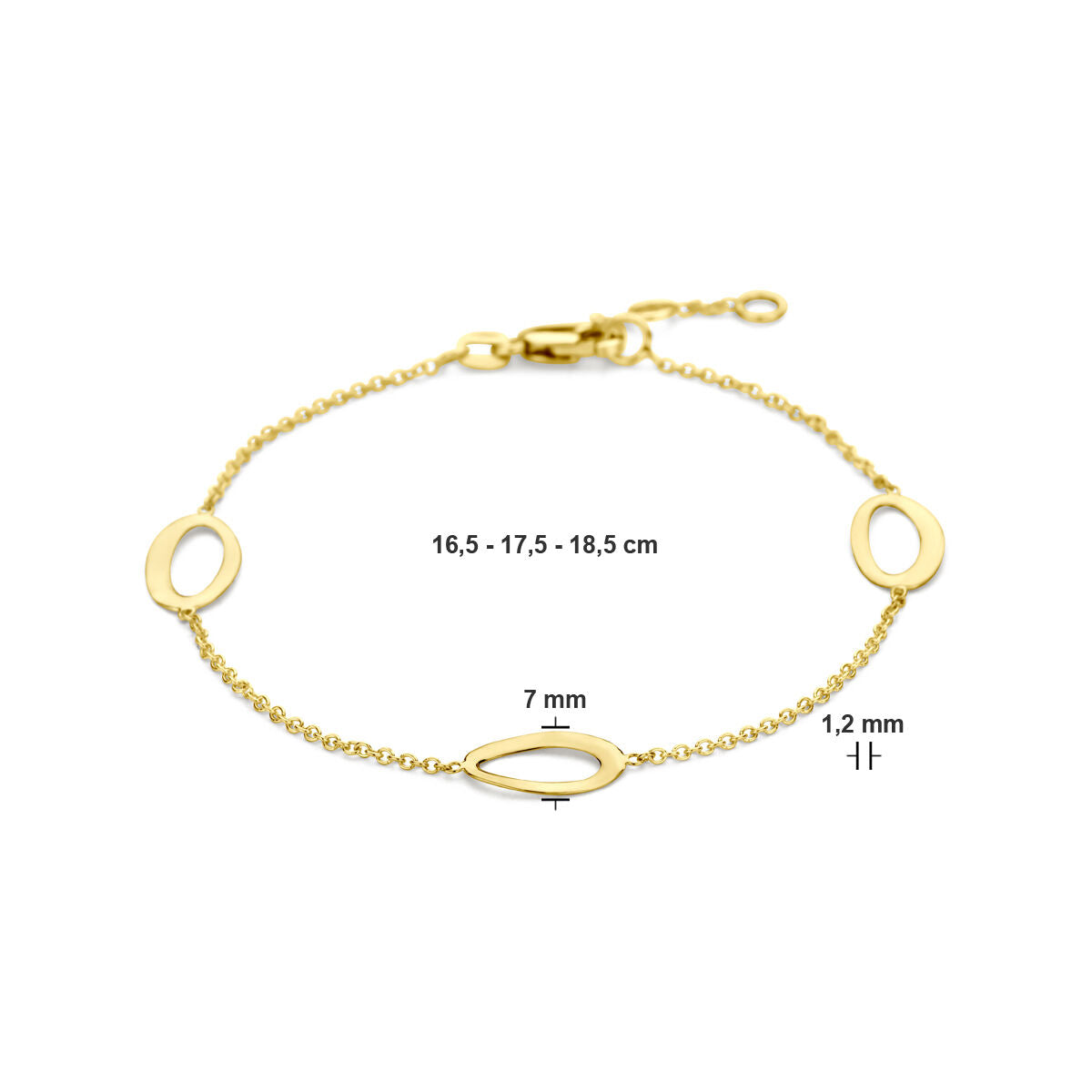 Fantasy Collection Armband ovaaltjes 16,5 - 17,5 - 18,5 cm 14K geelgoud