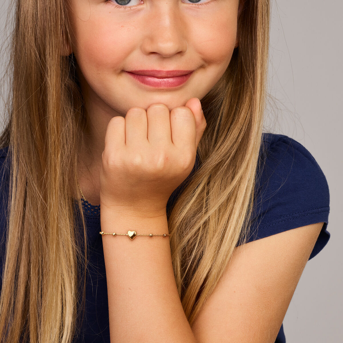 Fantasy Collection Armband hart en bolletjes 11 - 13 cm 14K geelgoud