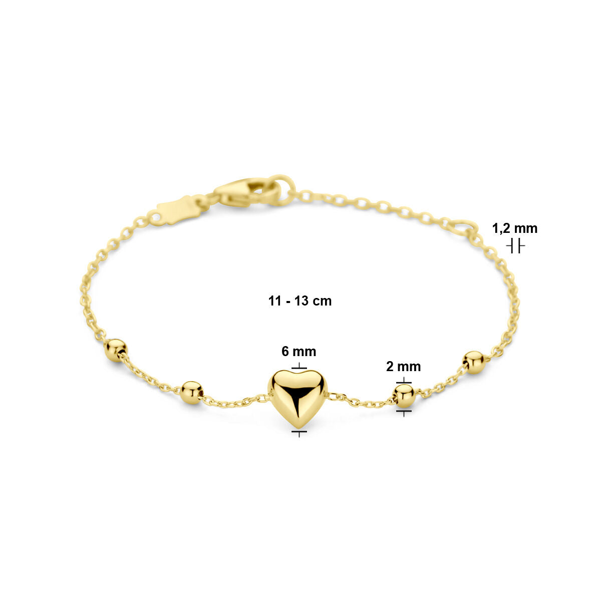 Fantasy Collection Armband hart en bolletjes 11 - 13 cm 14K geelgoud