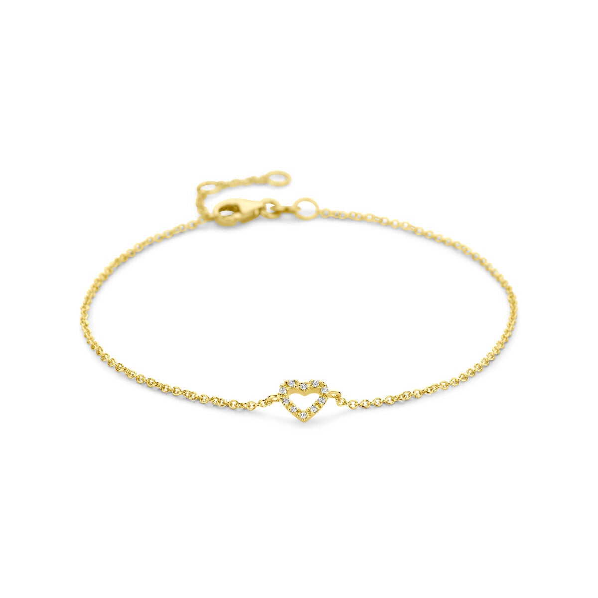 Fantasy Collection Armband hart en diamant 16,5 - 17,5 - 18,5 cm 0.04ct h si 14K geelgoud